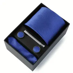 GENERICO - SET CORBATA PISA CORBATA GEMELOS Y PAÑUELO CELESTE