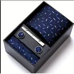 GENERICO - SET CORBATA PISA CORBATA GEMELOS Y PAÑUELO AZUL CON FIGURAS