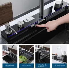 GENERICO - LAVADERO DE COCINA MULTIFUNCIONAL PRIMIUM DE ACERO INOXIDABLE 5 TECLAS Y DOBLE CASCADA