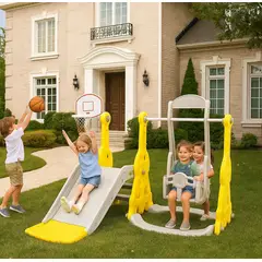 GENERICO - JUEGO ENTRENIMIENTO TOBOGAN INFANTIL COLUMPIO REGULABLE DESLIZADERA ESCALERA ARO BALONCESTO PLEGABLE