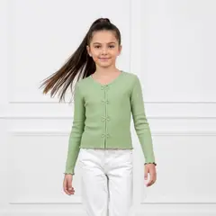 LE PETIT COMPANY - Polo Rib Manga Larga Verde Lazos - Algodón