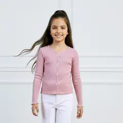 LE PETIT COMPANY - Polo Rib Manga Larga Rosa Lazos - Algodón