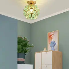HOME NEAT - Lámpara de techo de flor de cereza de cristal E27 ø20cm Verde