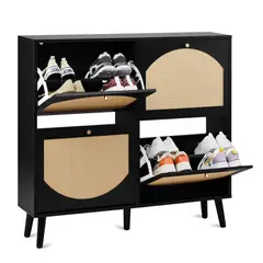 GENERICO - Zapatera con Ratán Para 16 Pares Velez Negro Nice Home