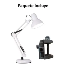 GENERICO - Lampara de Escritorio Plegable de Metal con Clip y base - BLANCO