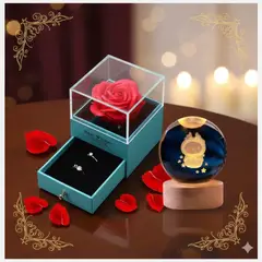 GENERICO - COFRE ROMANTICO SORPRESA AZUL + ESFERA DE CRISTAL LUZ LED