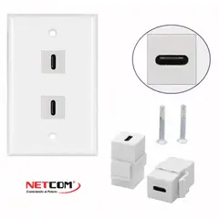 NETCOM - Placa de pared ABS 2 puertos USB C TIPO C Faceplate hembra a hembra