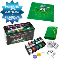 GENERICO - Juego de Azar Set de Póker en Lata Metálica 200 piezas + petate