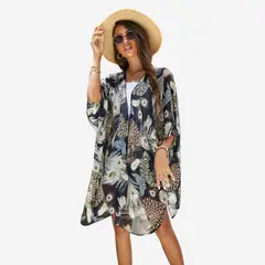KAST PE - Kimono Antonella Cardigan Oversize de flores Azul Marino - Talla LXL