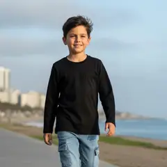 LE PETIT COMPANY - Polo Niño Manga Larga Negro 100% Algodón - Bolsillo