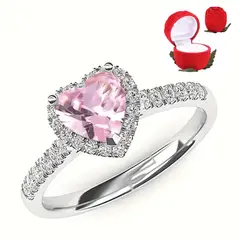 GENERICO - Anillo Pandora Corazon Acero Regulable Plateado Promesa Cofre Rosa