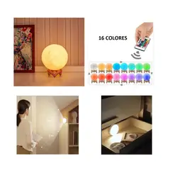 GENERICO - LAMPARA DE LUNA 3D LED 15 CM 16 COLORES + FOCO LED ADOSABLE CON SENSOR