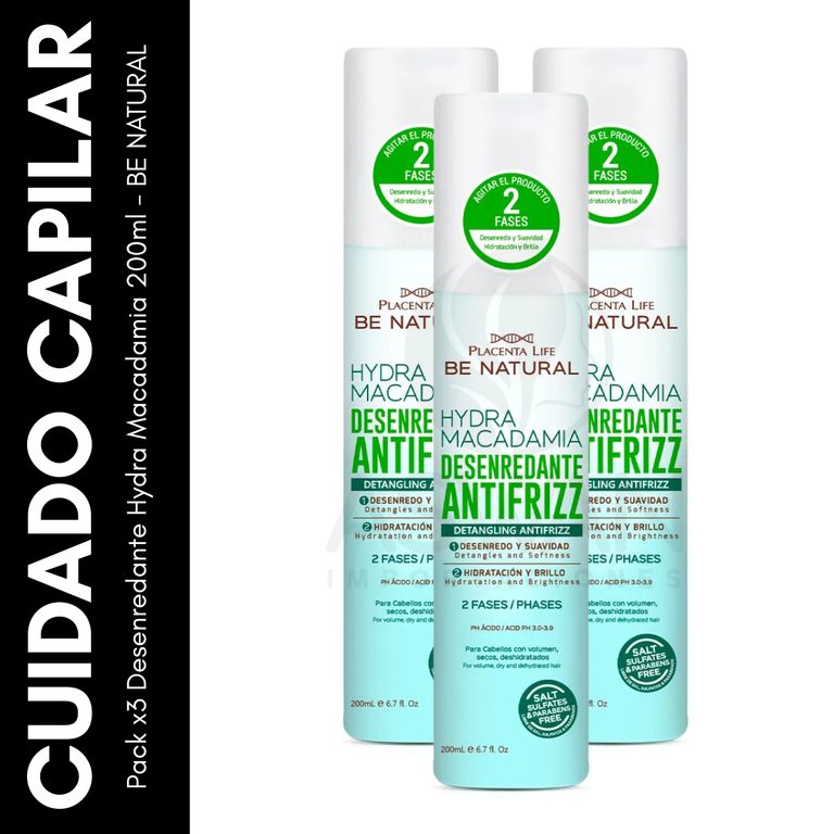 Pack x3 Desenredante Hydra Macadamia 200ml - BE NATURAL
