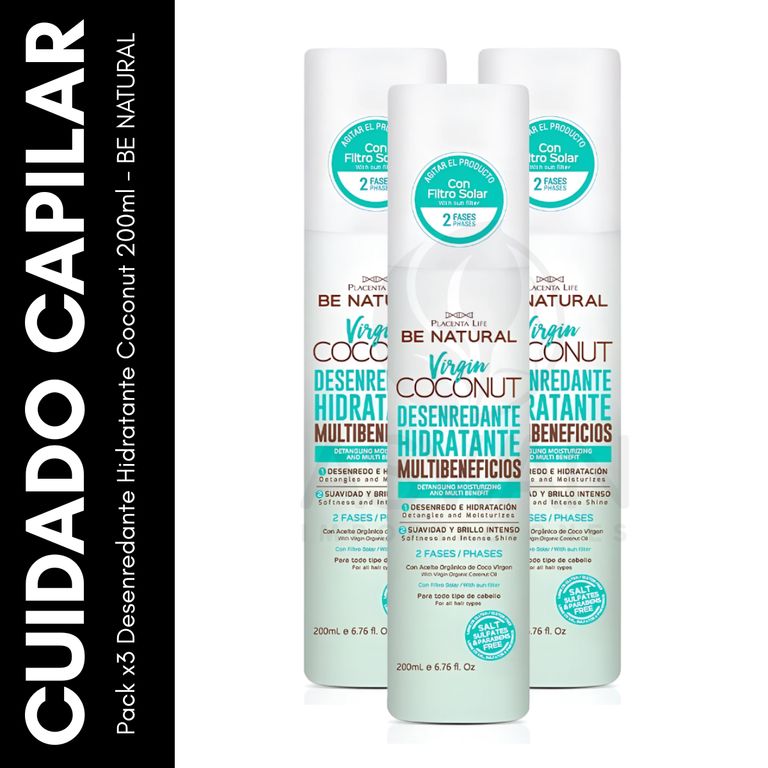 Pack x3 Desenredante Hidratante Coconut 200ml - BE NATURAL