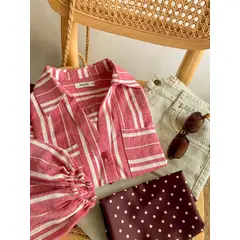 MOSH - Camisa manga bombacha rayas rojas