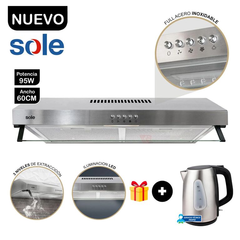 Campana Extractora Roma TURE15C0V2 Acero Inoxidable 60cm + Hervidor Indurama