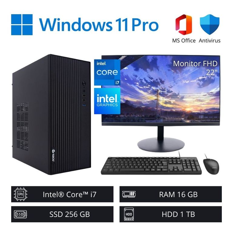 Computadora PC ci7 3,90 GHz 16GB RAM 256GB SSD + 1TB HDD - Monitor 22" FHD