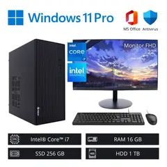 INTEL - Computadora PC ci7 3,90 GHz 16GB RAM 256GB SSD + 1TB HDD - Monitor 22" FHD