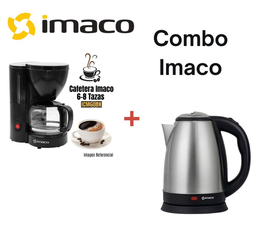 Hervidor Eléctrico KE1801 Acero 1.8 Lts + Cafetera de 6-8 Tazas ICM608N Negro