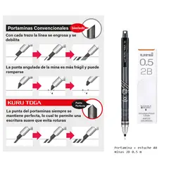 UNI BALL - Portaminas Uni Kurutoga auto-tajable Negro+40 minas 2B