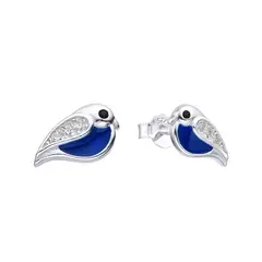 SANTORAL - Aretes Pajarito Azul Brillos - Plata