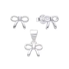 ESPIRAL ROJO - Juego de Aretes y Dije Moño - Plata