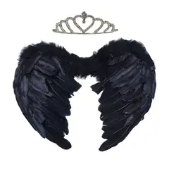 GENERICO - Set cisne negro alas negras más corona plateada