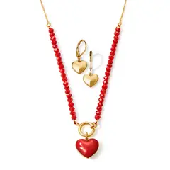 ESIKA - Set Corazon Collar + Aretes Romantic Red Glam