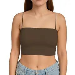 GENERICO - Top Straple Con Tirantes Cola De Rata Rib Grueso New-08 Color Chocolate
