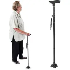 GENERICO - Bastón ajustable con base estable antideslizante y luz LED