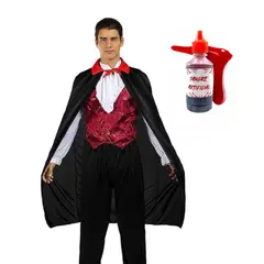 GENERICO - Set Capa disfraz vampiro mas Sangre artificial para rostro y cuerpo
