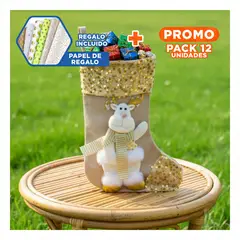 ANIMALIA - Pack12 Calcetin Navidad de Reno en Dorado Y+Papel de Regalo