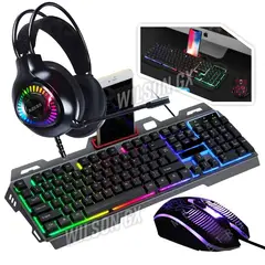 GENERICO - Combo Gamer Teclado Metálico Mouse Audífonos c microfono luces RGB