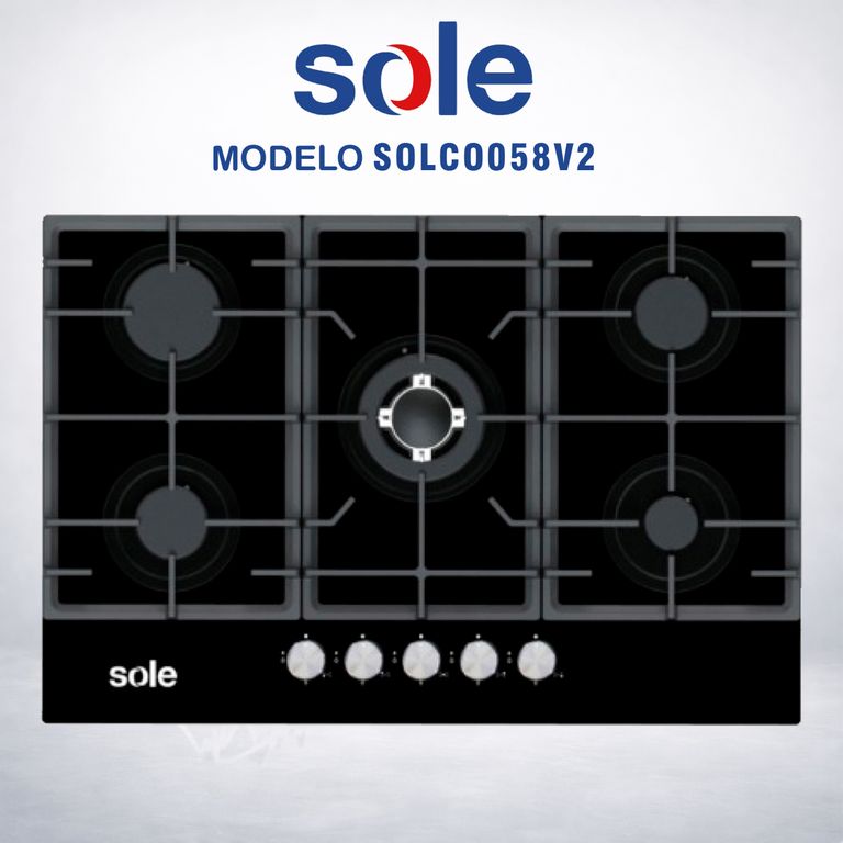 ENCIMERA VIDRIO TEMPLADO A GAS 77CM 5H SOLCO058V2