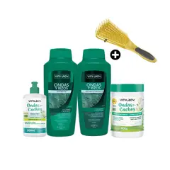 VINILADY - Tratamiento para Ondas y Rizos Shampoo Acondicionador Tratamiento y Crema + REGALO Cepillo Caracol Amarillo