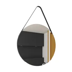 FMFURNITURE - Espejo Circular Con Correa De Cuero 60x60cm Fm-005 - Negro