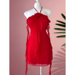GENERICO - VESTIDO DE MALLA ROJO LOLITAS CASUAL