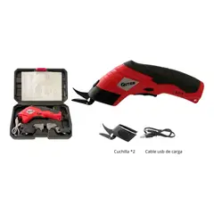 GENERICO - Tijera Electrica Inalambrica Recargable Tela Cuero Cartón - Rojo