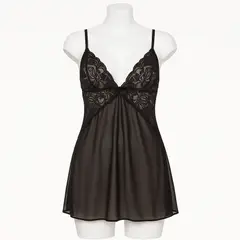 GENERICO - Sexy Babydoll Lencería Mujer Abertura al costado - Negro M