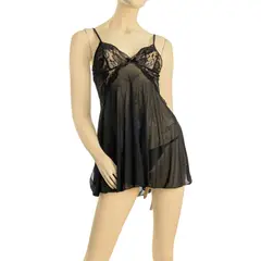 GENERICO - Sexy Babydoll Lencería Mujer Abertura al costado - Negro L
