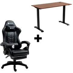 DREIZT - Combo Silla Gamer Shine Negro + Escritorio Fijo 120x60 Caramelo FixDesk