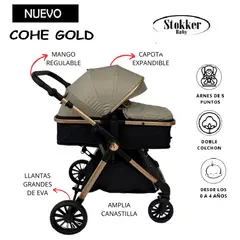 STOKKER BABY - COCHE MOISES GOLD MANGO REGULABLE plomo