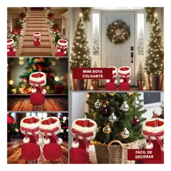 ANIMALIA - Bota Navideña de Color Entero para Sala de Rojo