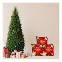 GENERICO - Funda de Feliz Navidad en Rojo 40X40cm Y+Ligas de Regalo