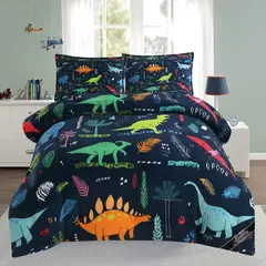 GENERICO - EDREDON NIÑOS HAIRIFON - ESTAMPADO DINOSAURIOS AZUL MARINO