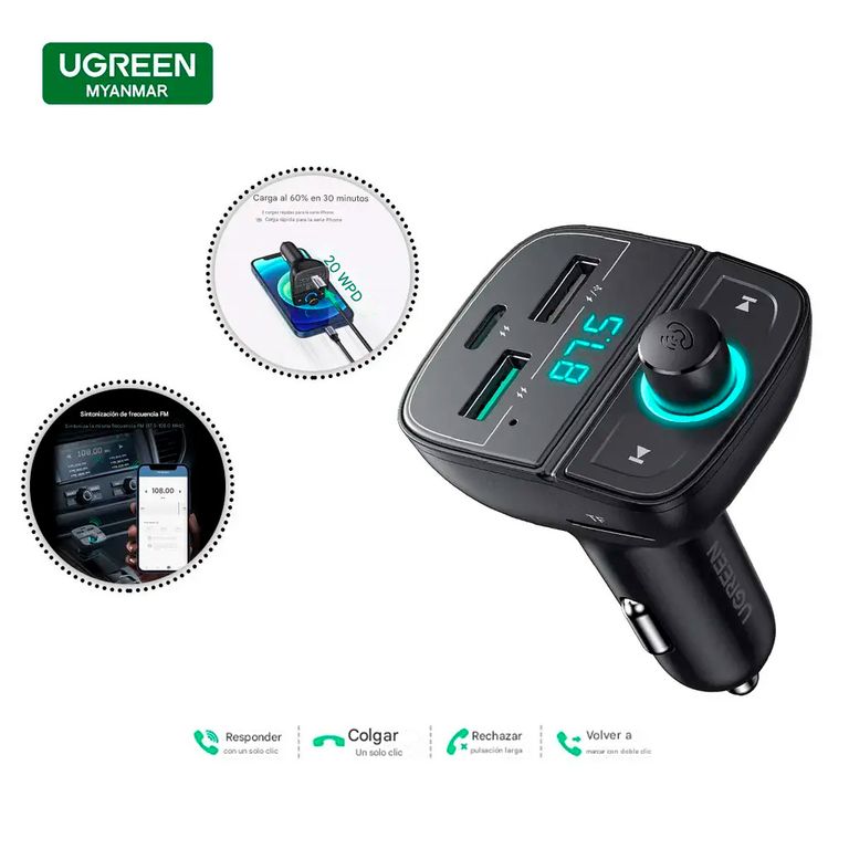 Cargador CD229 Auto Transmisor Fm Bluetooth 5.0