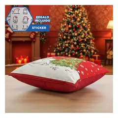 ANIMALIA - Funda de Cojin Navideno con Detalle Rojo Y+Regalo Stickers