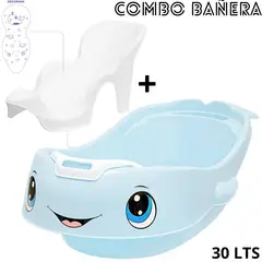 REYPLAST - SET BAÑERA AQUA BABY BAÑERA DECORADA + AUXILIAR DE BAÑO - CELESTE REY