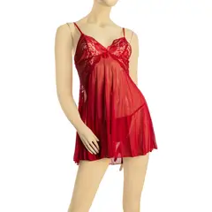 GENERICO - Sexy Babydoll Lencería Mujer Abertura al costado - Rojo M