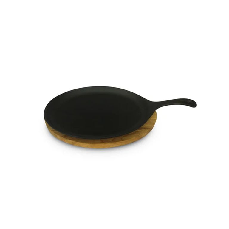 SARTEN OVALADA DE HIERRO FUNDIDO CON BASE DE MADERA